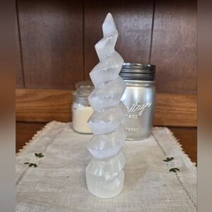 Carved Selenite Spiral Tower